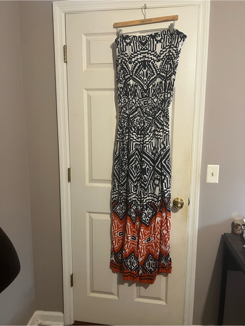 MSK Strapless Geometric Print Jumpsuit in Black, White & Red